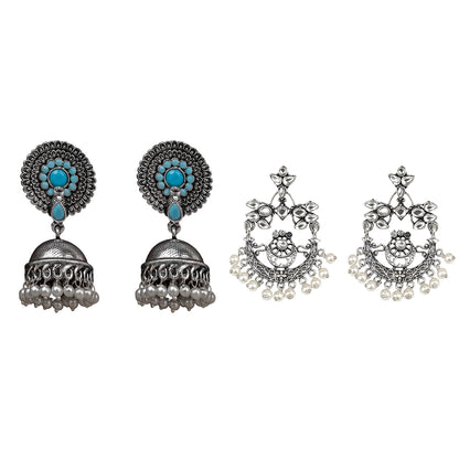 Evergreen earrings (Sky Blue) Carved Charm Dangler earrings (White) Combo set