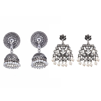 Evergreen earrings (White) Peacock glow stone studded dangler earrings (White) Combo set