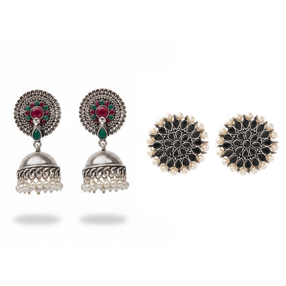 Evergreen earrings (Multicolored) Desi Diva stud earring (Black) Combo set