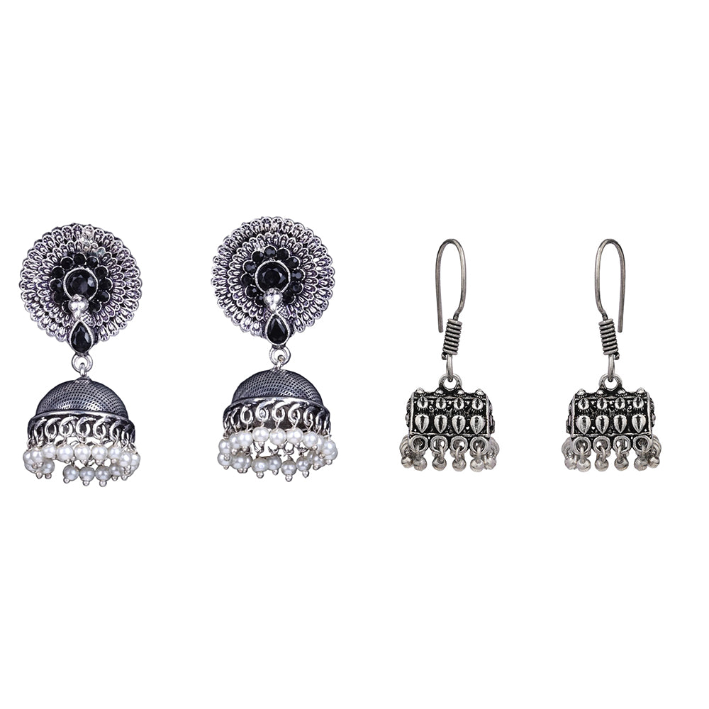 Evergreen earrings (Black) Tiny Twinkle jhumki earring (Silver) Combo set
