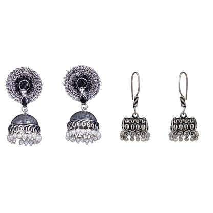 Evergreen earrings (Black) Tiny Twinkle jhumki earring (Silver) Combo set