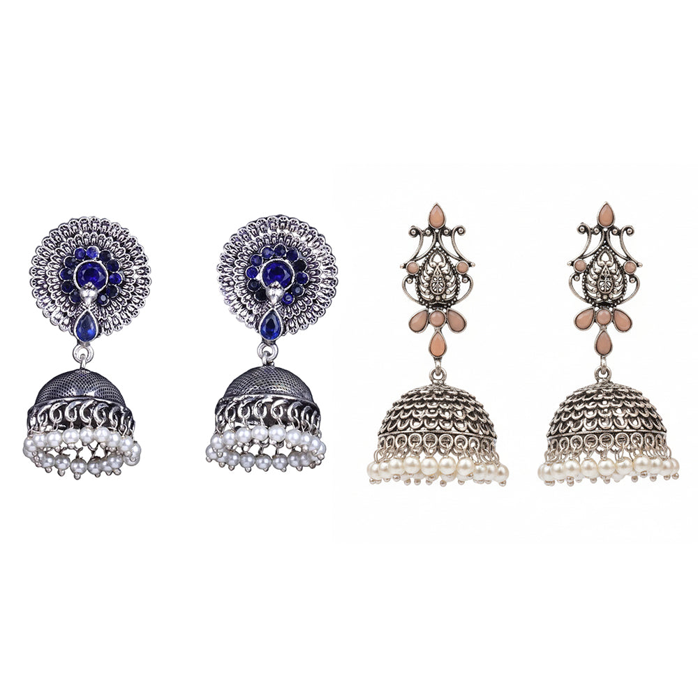 Evergreen earrings (Blue) Kalash Kamal earring (Light Orange) Combo set