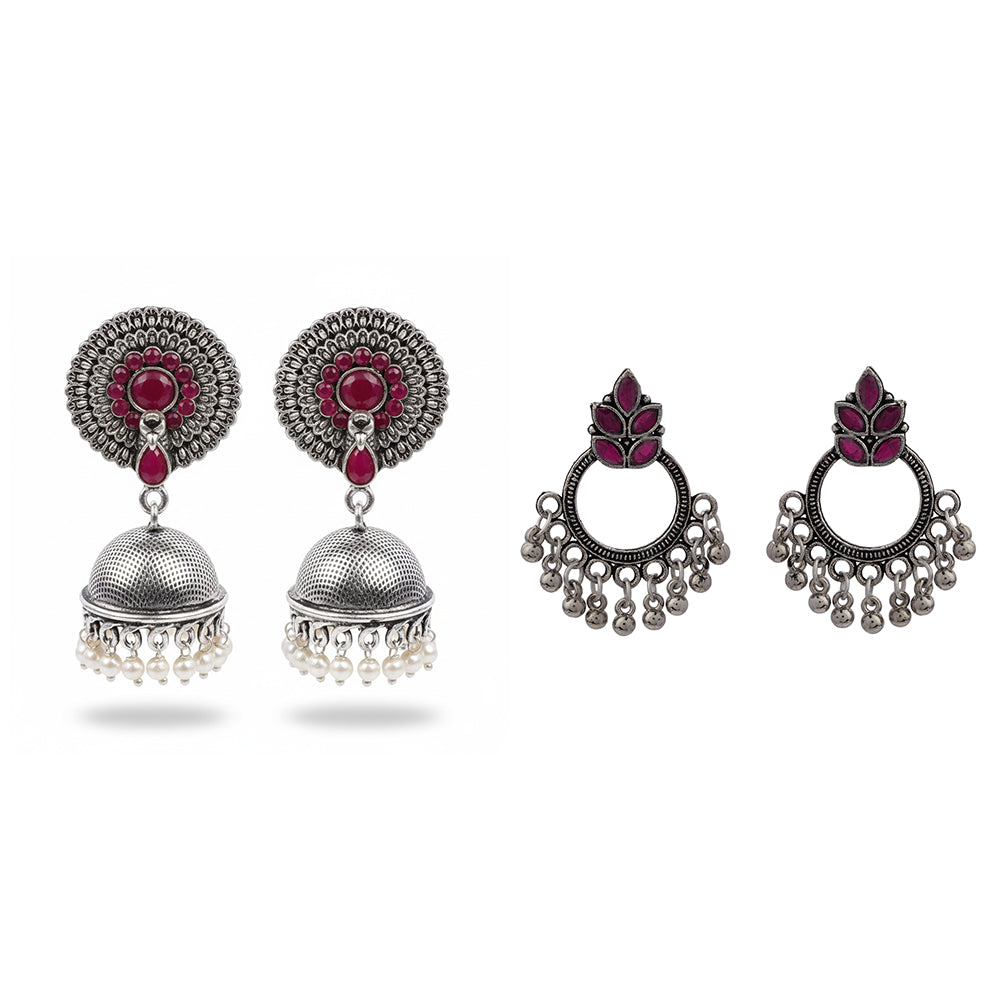 Evergreen earrings (Red) Fine Shine stud earrings (Red) Combo set