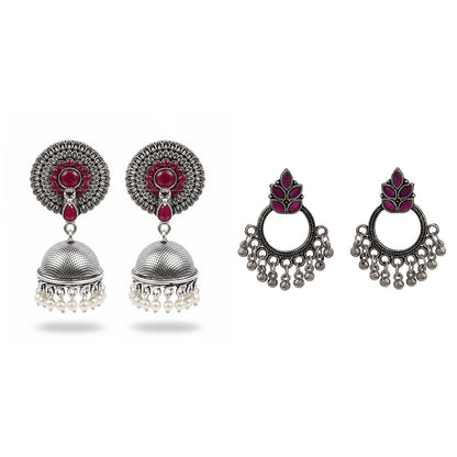 Evergreen earrings (Red) Fine Shine stud earrings (Red) Combo set