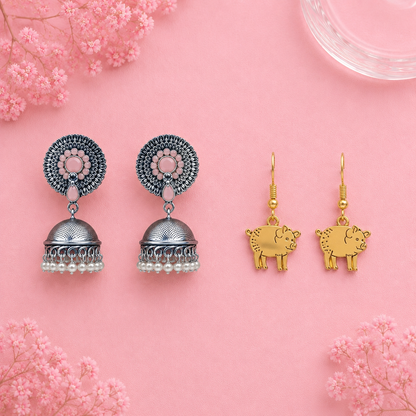 Evergreen earrings (Light Orange) Ba Ba dangler earrings Combo set