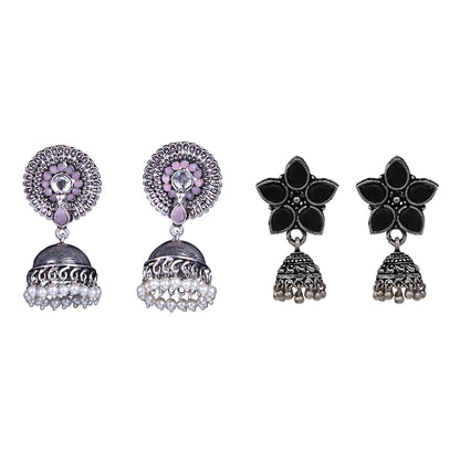 Evergreen earrings (Baby Pink) Beauty Bloom ghunghroo jhumki earring (Black) Combo set