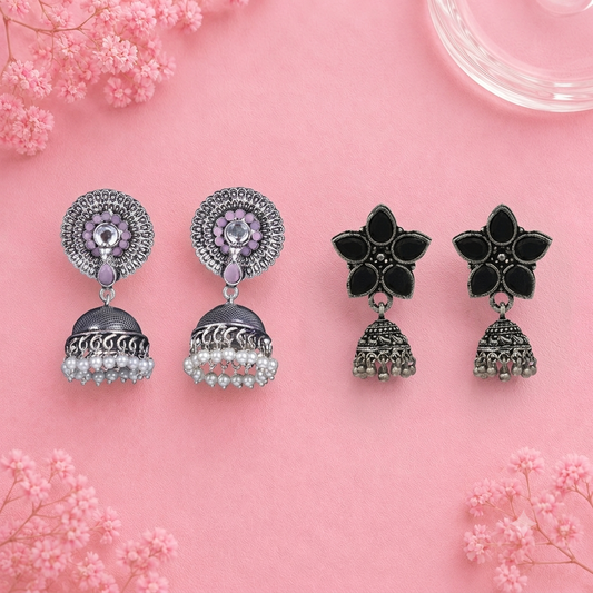 Evergreen earrings (Baby Pink) Beauty Bloom ghunghroo jhumki earring (Black) Combo set
