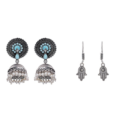 Evergreen earrings (Mint) Evil Eye guard dangler earrings (Silver) Combo set