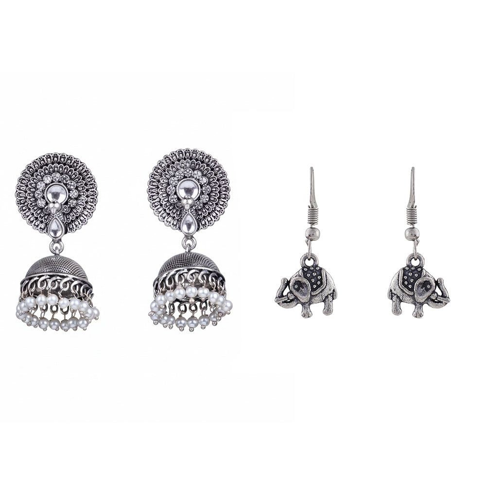 Evergreen earrings (White) Trunk Tales dangler earrings (Silver) Combo set