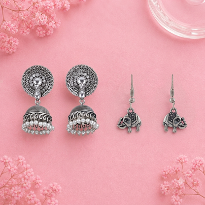 Evergreen earrings (White) Trunk Tales dangler earrings (Silver) Combo set