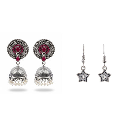 Evergreen earrings (Red) You're a star dangler earrings (Silver) Combo set