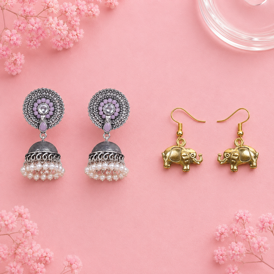 Evergreen earrings (Baby Pink) Eleglam dangler earrings Combo set
