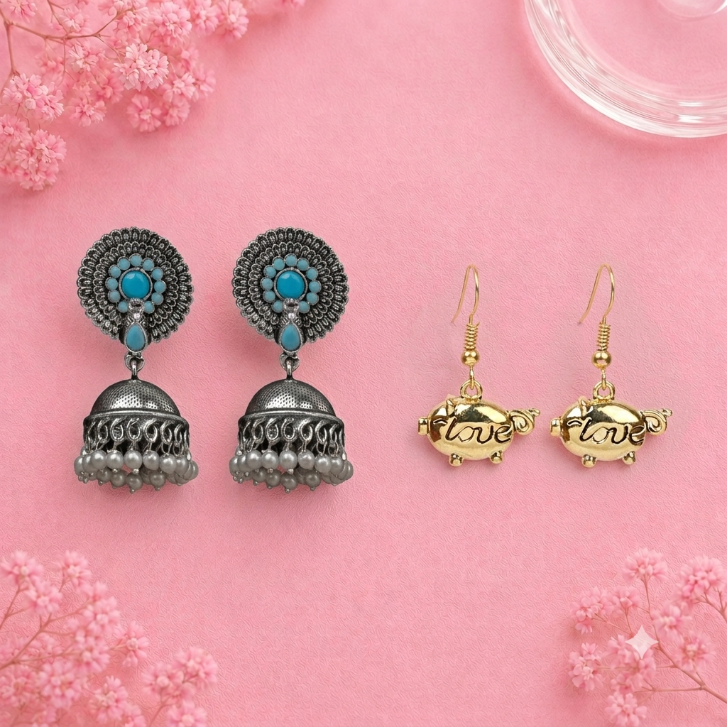 Evergreen earrings (Sky Blue) Treasure oink dangler earrings Combo set