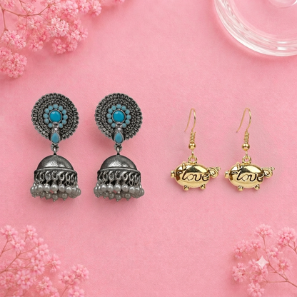 Evergreen earrings (Sky Blue) Treasure oink dangler earrings Combo set