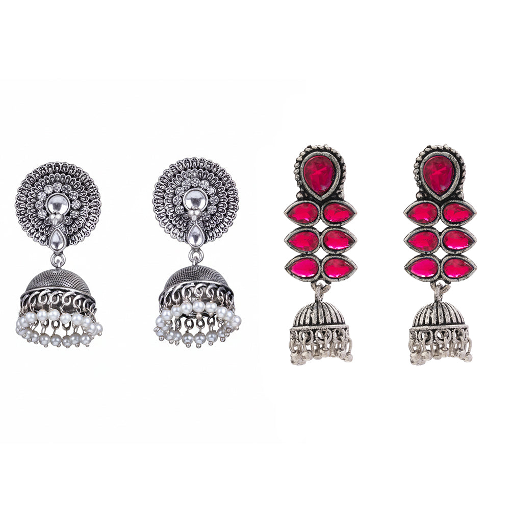 Evergreen earrings (White) Dazzle Dash Jhumki earring (Red) Combo set
