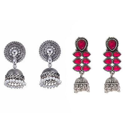Evergreen earrings (White) Dazzle Dash Jhumki earring (Red) Combo set