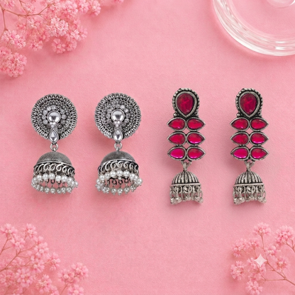 Evergreen earrings (White) Dazzle Dash Jhumki earring (Red) Combo set