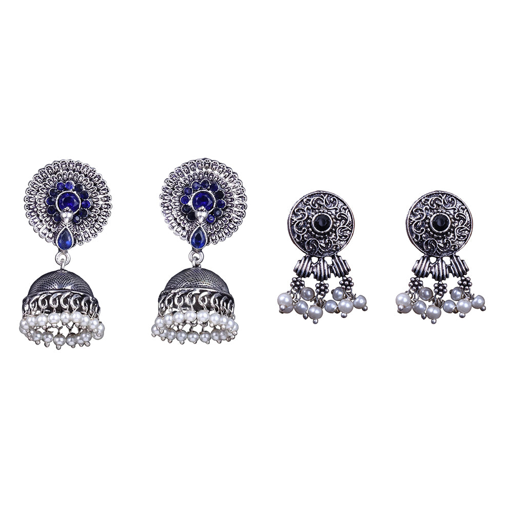 Evergreen earrings (Blue) Button rays stud earring (Black) Combo set