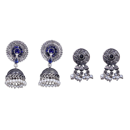 Evergreen earrings (Blue) Button rays stud earring (Black) Combo set
