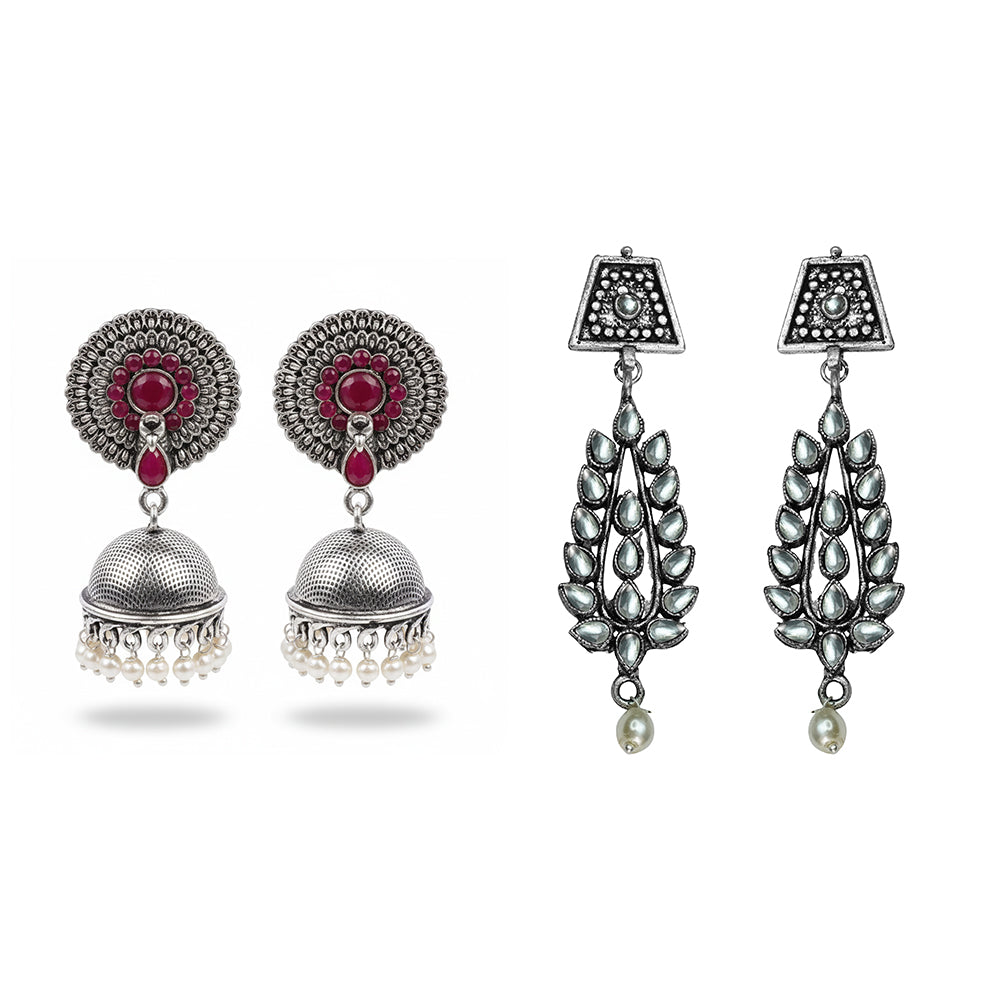Evergreen earrings (Red) Precious Petal stone studded dangler earring (White) Combo set