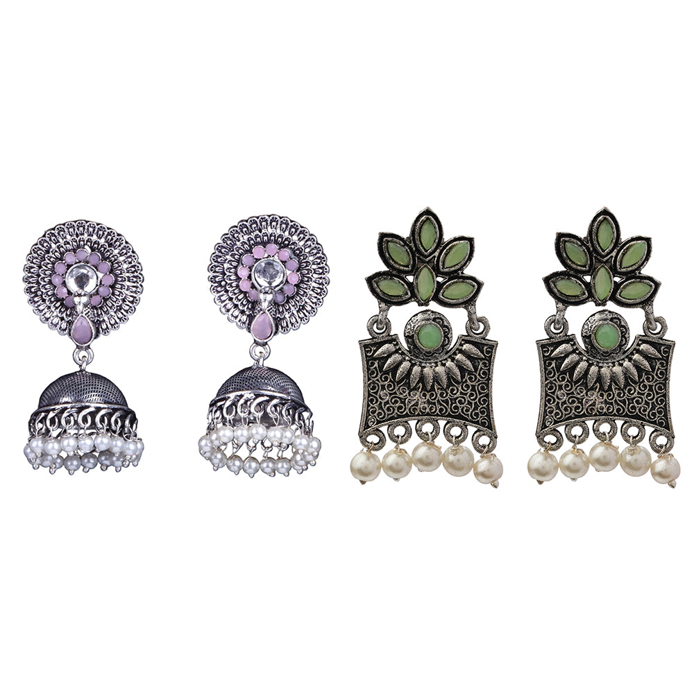Evergreen earrings (Baby Pink) Flora-Aura stone studded dangler earrings (Pista) Combo set