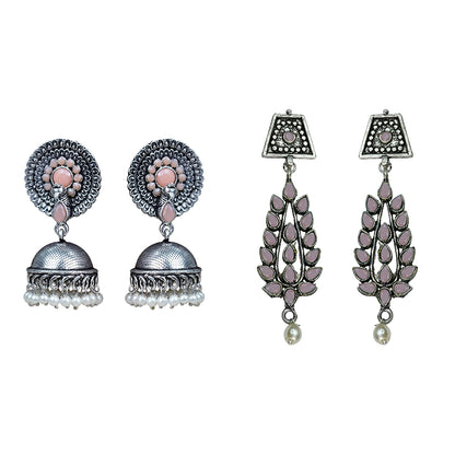 Evergreen earrings (Light Orange) Precious Petal stone studded dangler earring (Baby Pink) Combo set