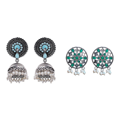 Evergreen earrings (Mint) Glass drops Dangler Earrings (Green) Combo set