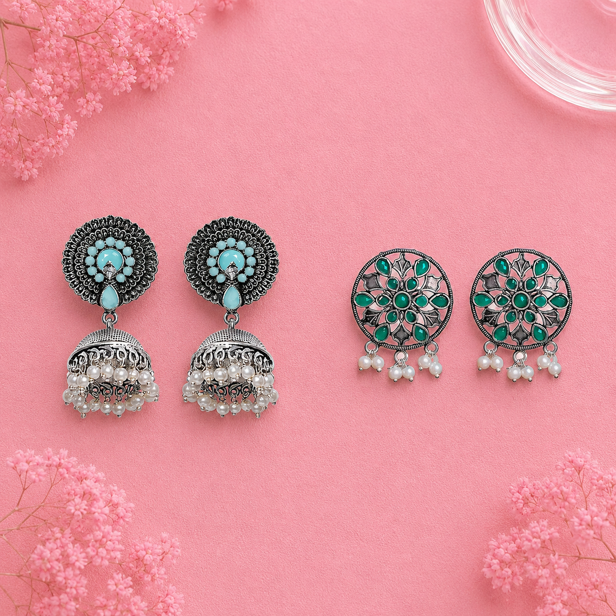 Evergreen earrings (Mint) Glass drops Dangler Earrings (Green) Combo set