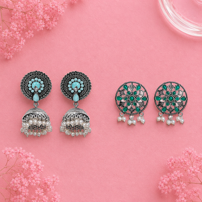 Evergreen earrings (Mint) Glass drops Dangler Earrings (Green) Combo set
