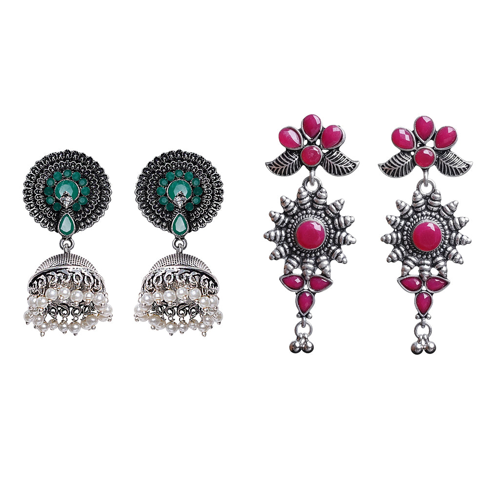 Evergreen earrings (Green) FloraSun dangler earrings (Red) Combo set