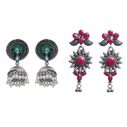 Evergreen earrings (Green) FloraSun dangler earrings (Red) Combo set