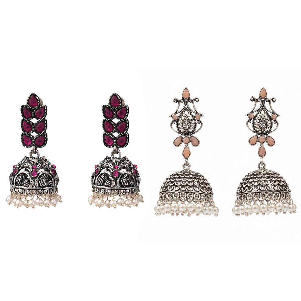 Leaf Cascade jhumki earrings (Red) Kalash Kamal earring (Light Orange) Combo set