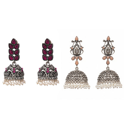 Leaf Cascade jhumki earrings (Red) Kalash Kamal earring (Light Orange) Combo set