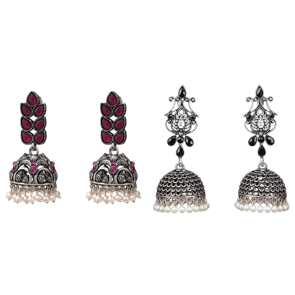 Leaf Cascade jhumki earrings (Red) Kalash Kamal earring (Black) Combo set