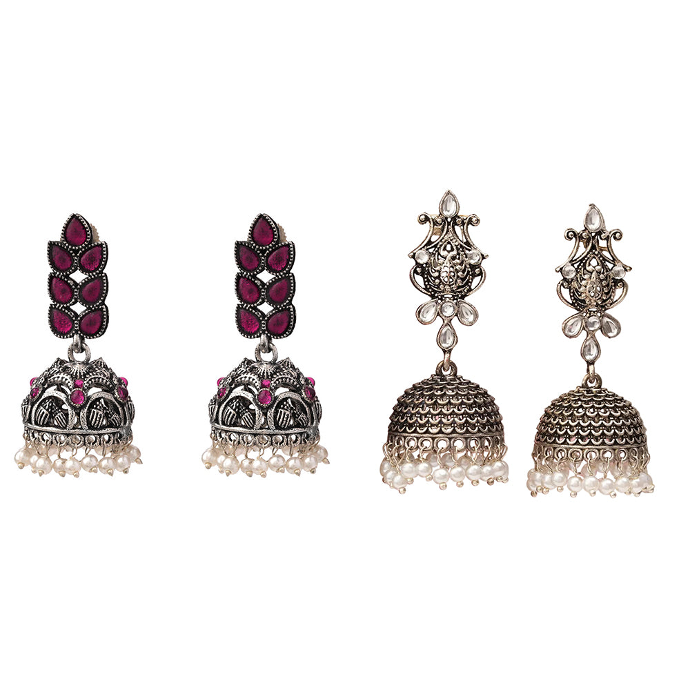 Leaf Cascade jhumki earrings (Red) Kalash Kamal earring (White) Combo set
