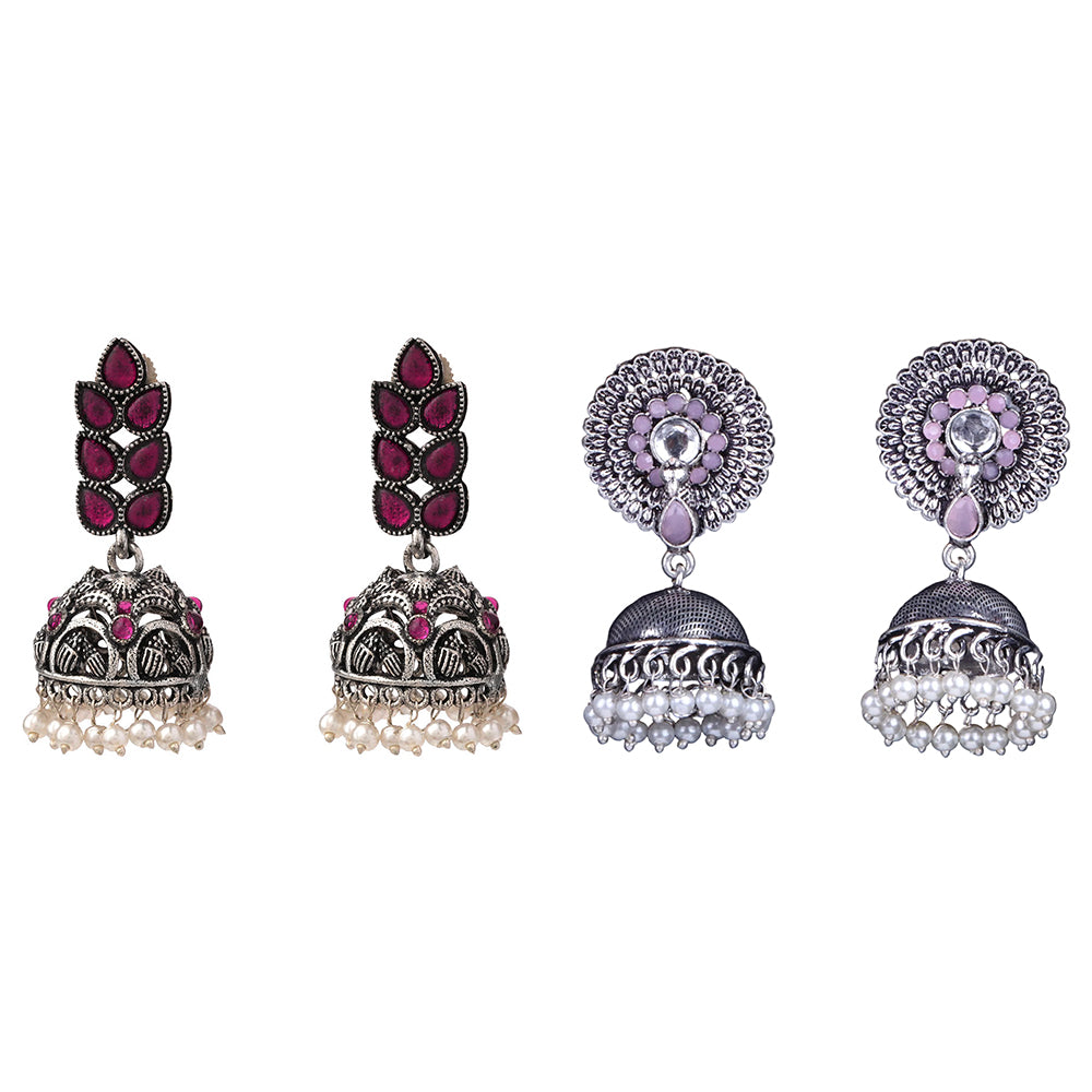 Leaf Cascade jhumki earrings (Red) Evergreen earrings (Baby Pink) Combo set