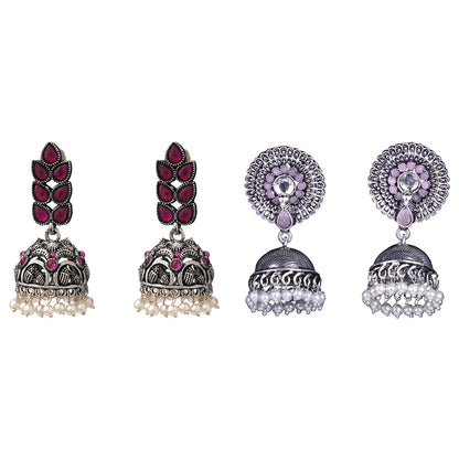 Leaf Cascade jhumki earrings (Red) Evergreen earrings (Baby Pink) Combo set