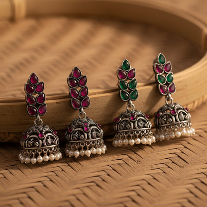 Leaf Cascade jhumki earrings (Red) Leaf Cascade jhumki earrings (Multicolored) Combo set