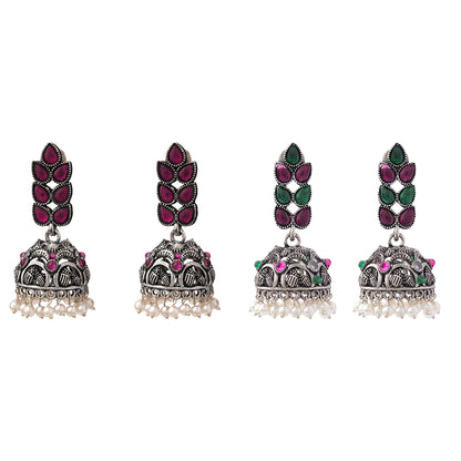 Leaf Cascade jhumki earrings (Red) Leaf Cascade jhumki earrings (Multicolored) Combo set