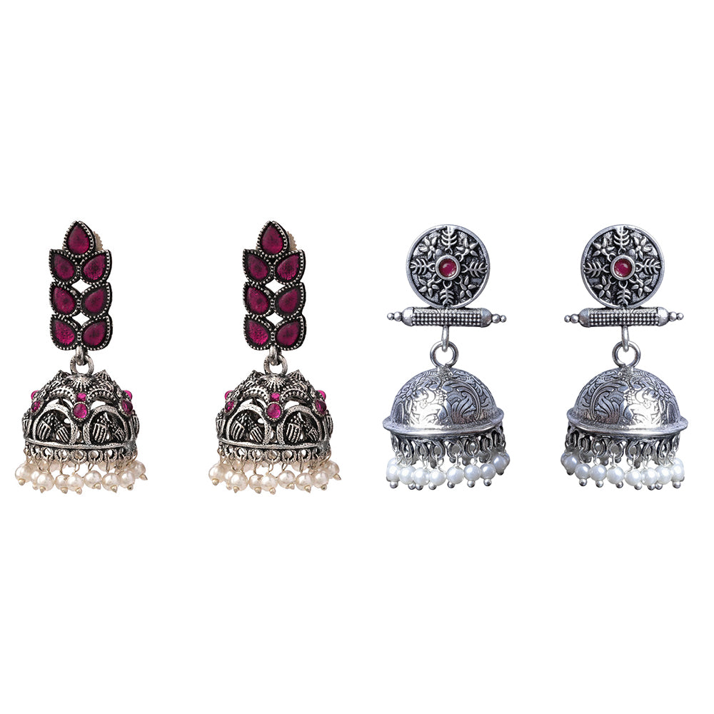Leaf Cascade jhumki earrings (Red) Charmbell earrings (Red) Combo set