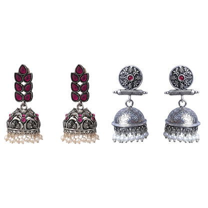 Leaf Cascade jhumki earrings (Red) Charmbell earrings (Red) Combo set