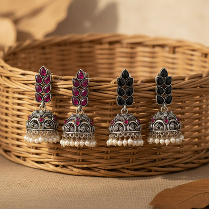 Leaf Cascade jhumki earrings (Red) Leaf Cascade jhumki earrings (Black) Combo set