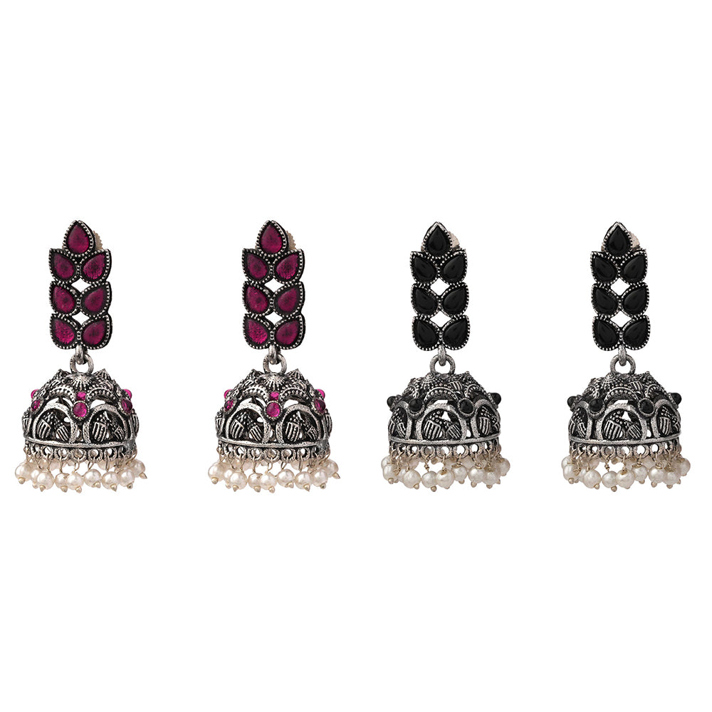 Leaf Cascade jhumki earrings (Red) Leaf Cascade jhumki earrings (Black) Combo set