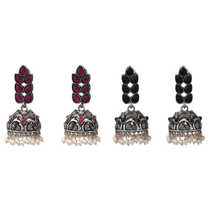 Leaf Cascade jhumki earrings (Red) Leaf Cascade jhumki earrings (Black) Combo set