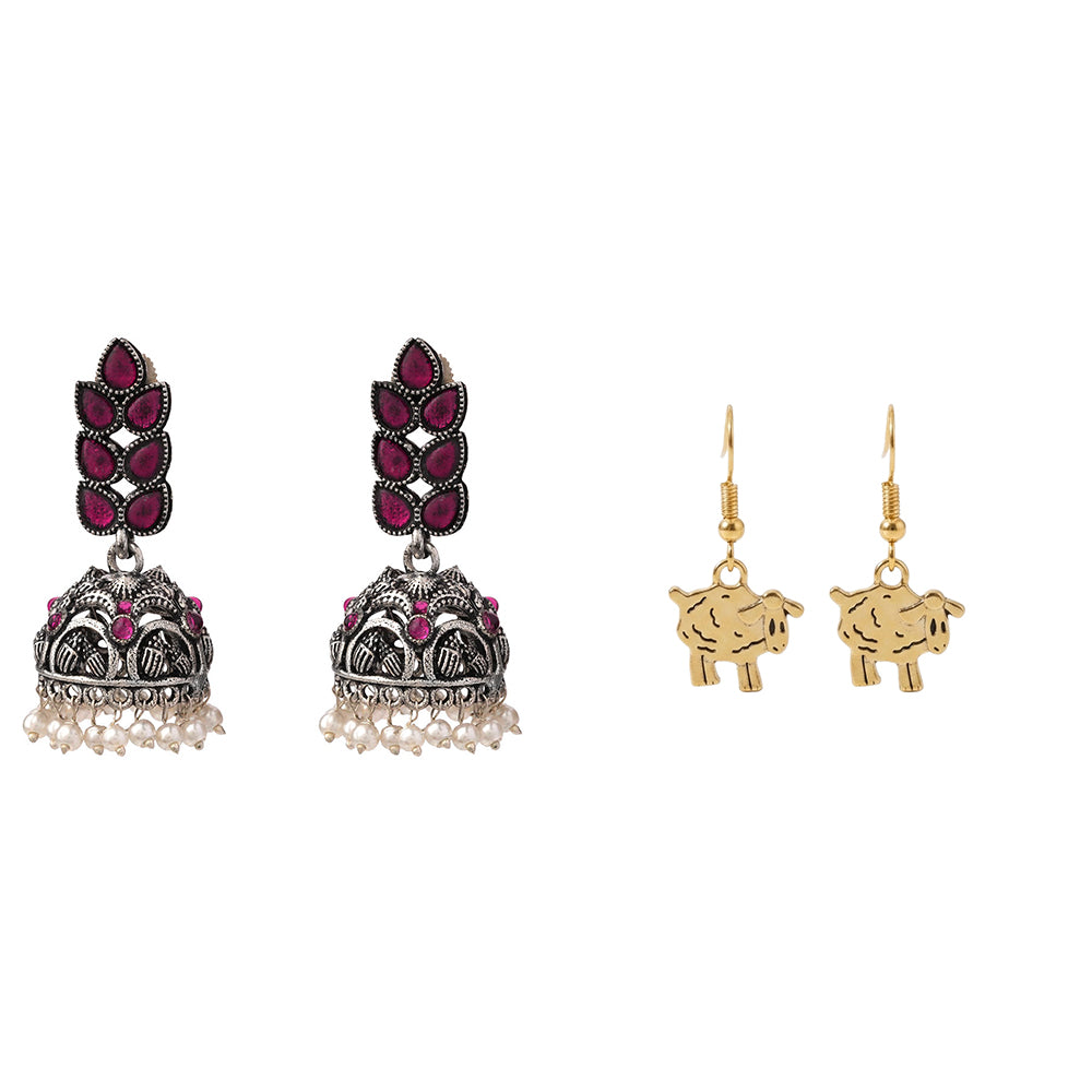 Leaf Cascade jhumki earrings (Red) Ba Ba dangler earrings Combo set