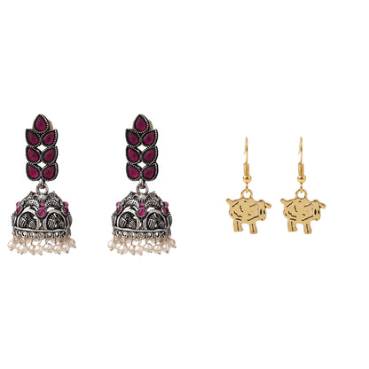 Leaf Cascade jhumki earrings (Red) Ba Ba dangler earrings Combo set