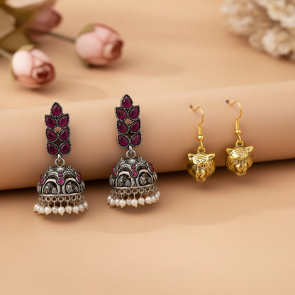Leaf Cascade jhumki earrings (Red) fiercely flawless dangler earrings Combo set