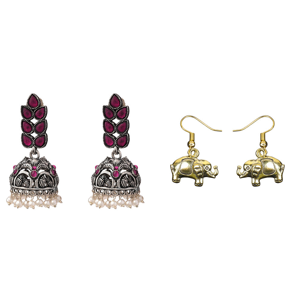 Leaf Cascade jhumki earrings (Red) Eleglam dangler earrings Combo set