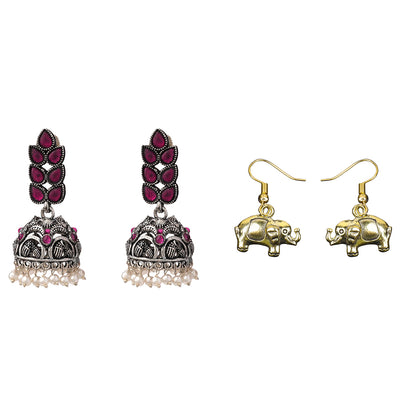 Leaf Cascade jhumki earrings (Red) Eleglam dangler earrings Combo set