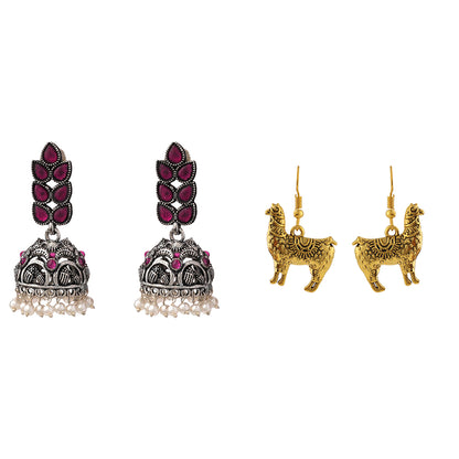 Leaf Cascade jhumki earrings (Red) Lama Drama dangler earrings Combo set